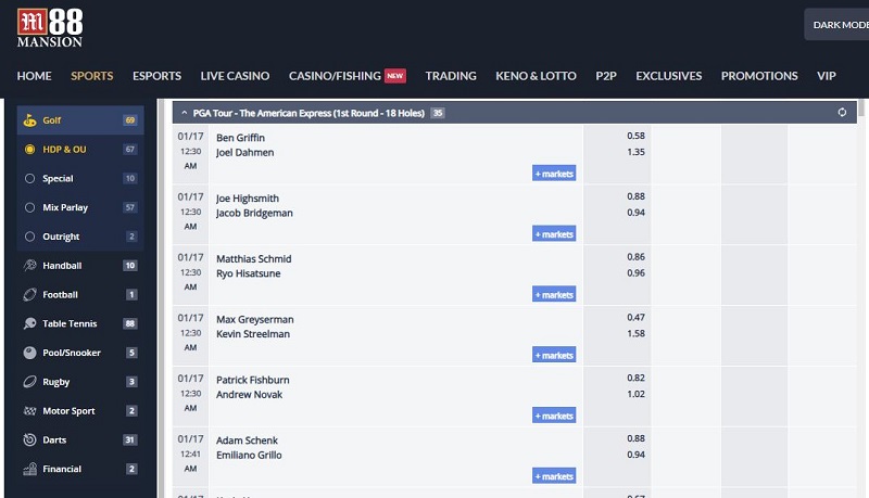bảng kèo cá cược golf trực tuyến m88